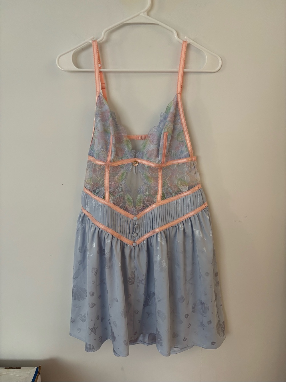 brand new! for love & lemons pastel blue & peach seashell mermaid mini dress 🐚